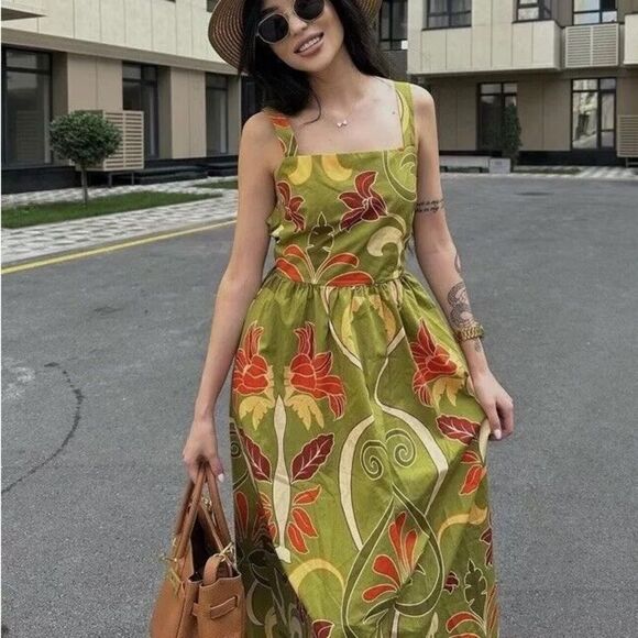 Zara Cotton Printed Midi Dress New - Picture 3 of 16